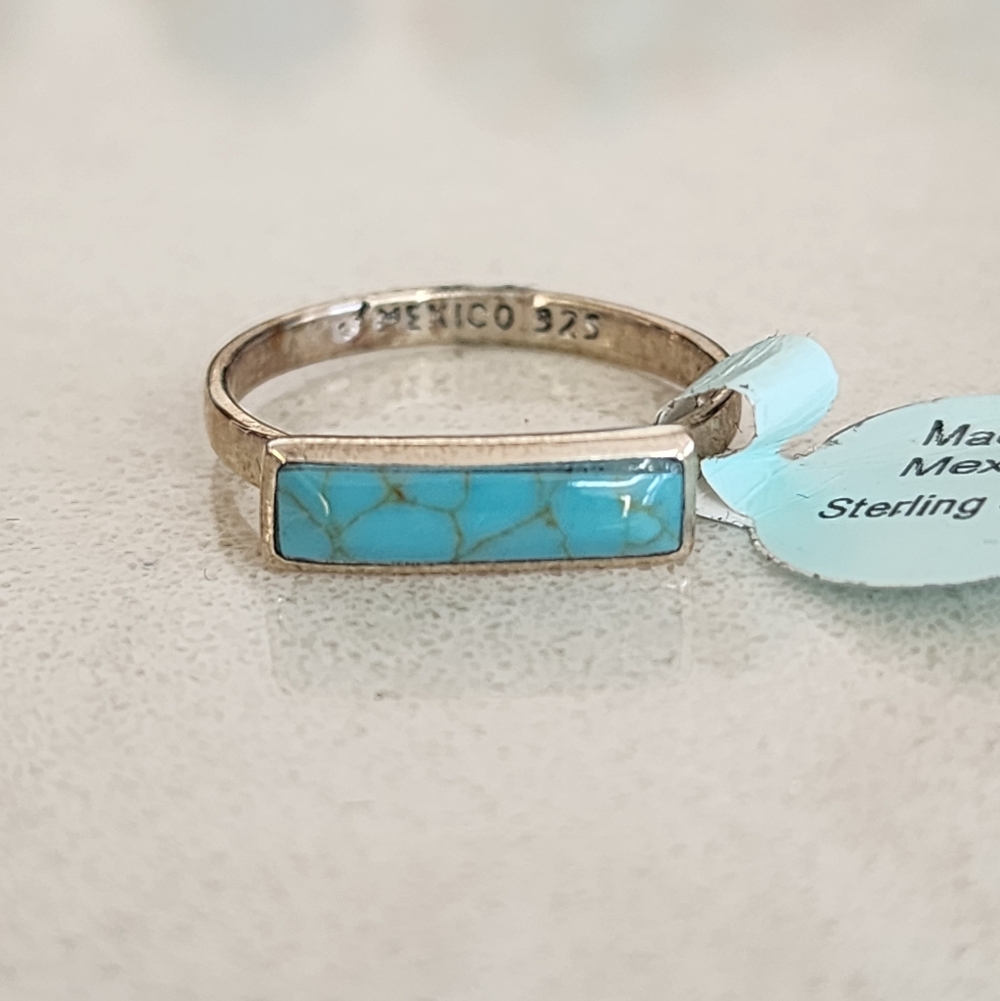 Sterling Mexico Turquoise Bar Ring - Blue Stone